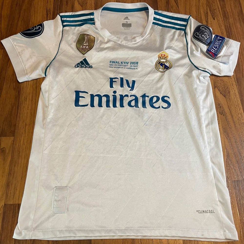 Adidas Real Madrid Ronaldo 7 Jersey Mens Small White 2018 Kyiv UCL Final Shirt